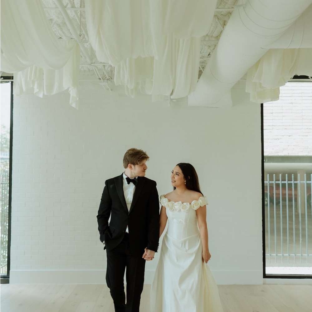 Elegant Black Tuxedo and White Wedding Dress